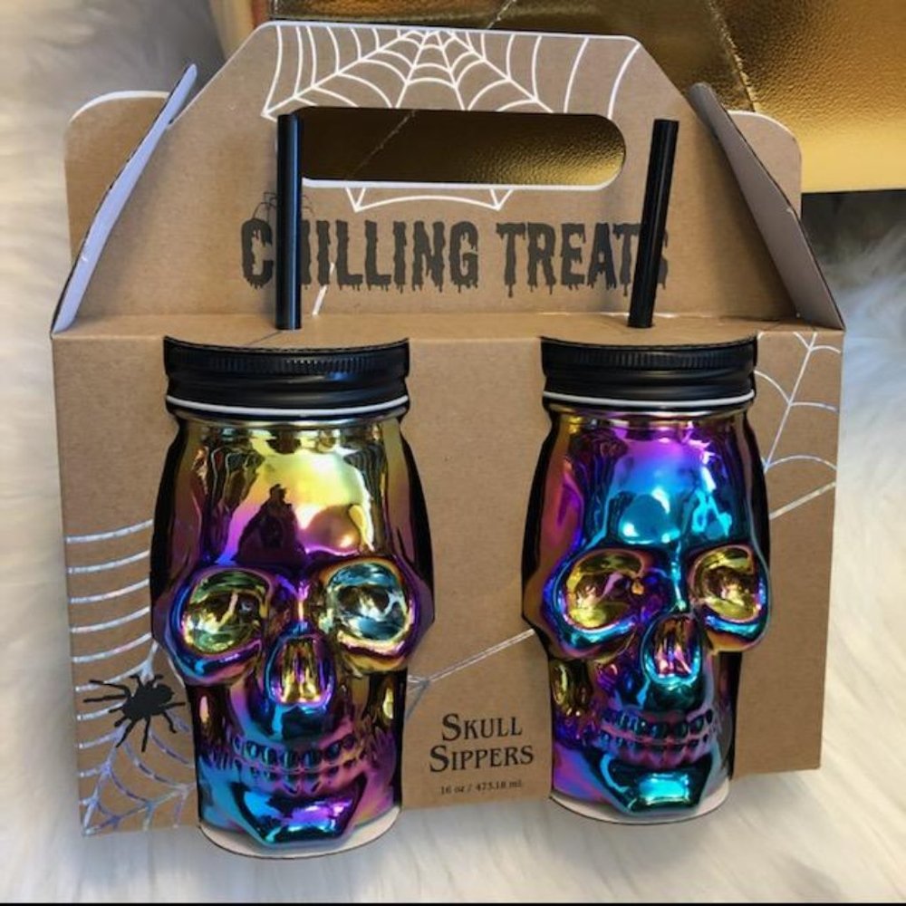 Chilling Treats Set of 2 Rainbow Skull Sippers